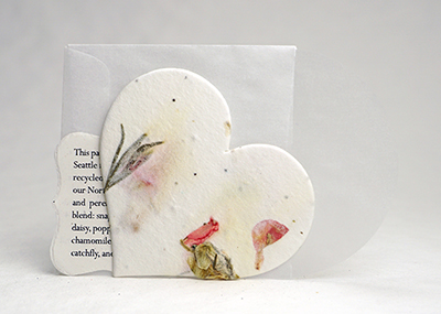 seed paper pink petal heart with guide and envelope 